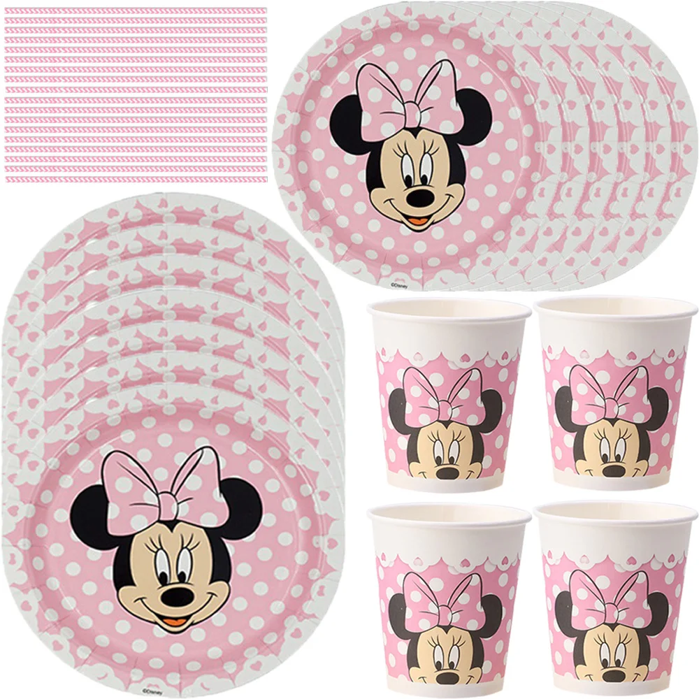 Disney Minnie Mouse Birthday Party Decoration Princess Girl\'s Party Supplies MInnie Mouse Tableware Paper Cup plate Set