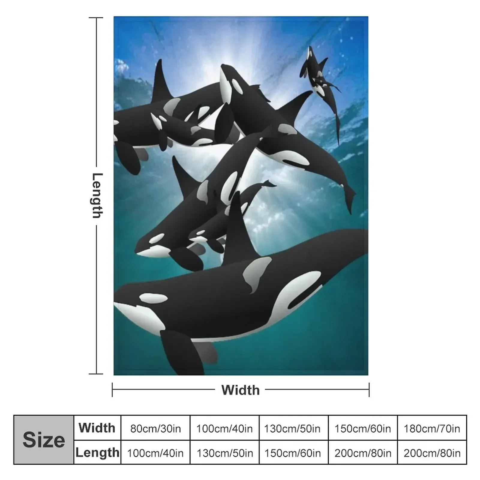 Ocean Orcas, Killer Whales and Calves Throw Blanket manga funny gift Blankets