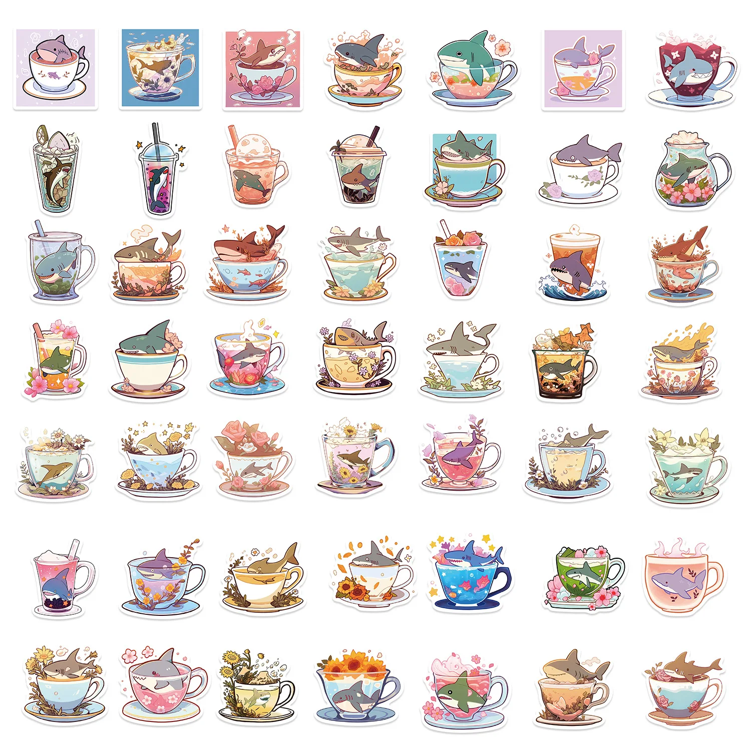 10/30/50 قطعة الكرتون لطيف نمط القرش كأس ملصقات الإبداعية الشارات البلاستيكية الاطفال لعبة هدية DIY بها بنفسك حقيبة الهاتف المحمول الثلاجة ملصق