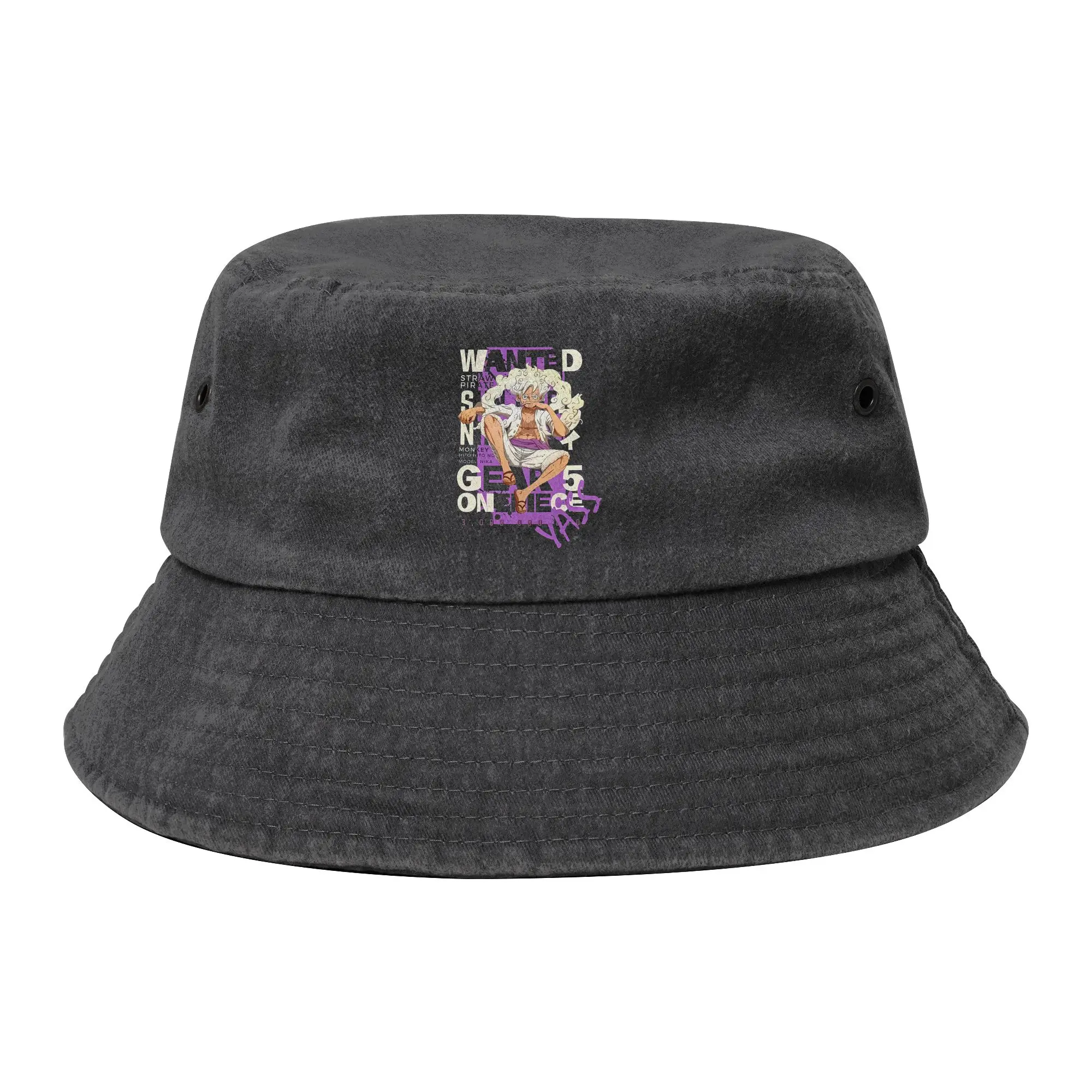 Unisex Distressed Denim Bucket Hats One Piece Vacation Fisherman Hats Gear 5 Monkey D Luffy Manga Bob Gift Idea