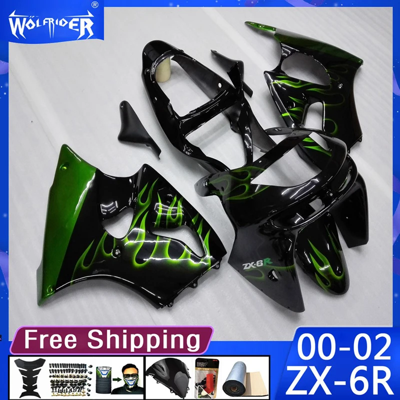 Motorcycle ABS plastic fairings for ZX6R 00-02 ZX-6R 2000-2002 Motorbike black kelly fairing hull Manufacturer Customize cover