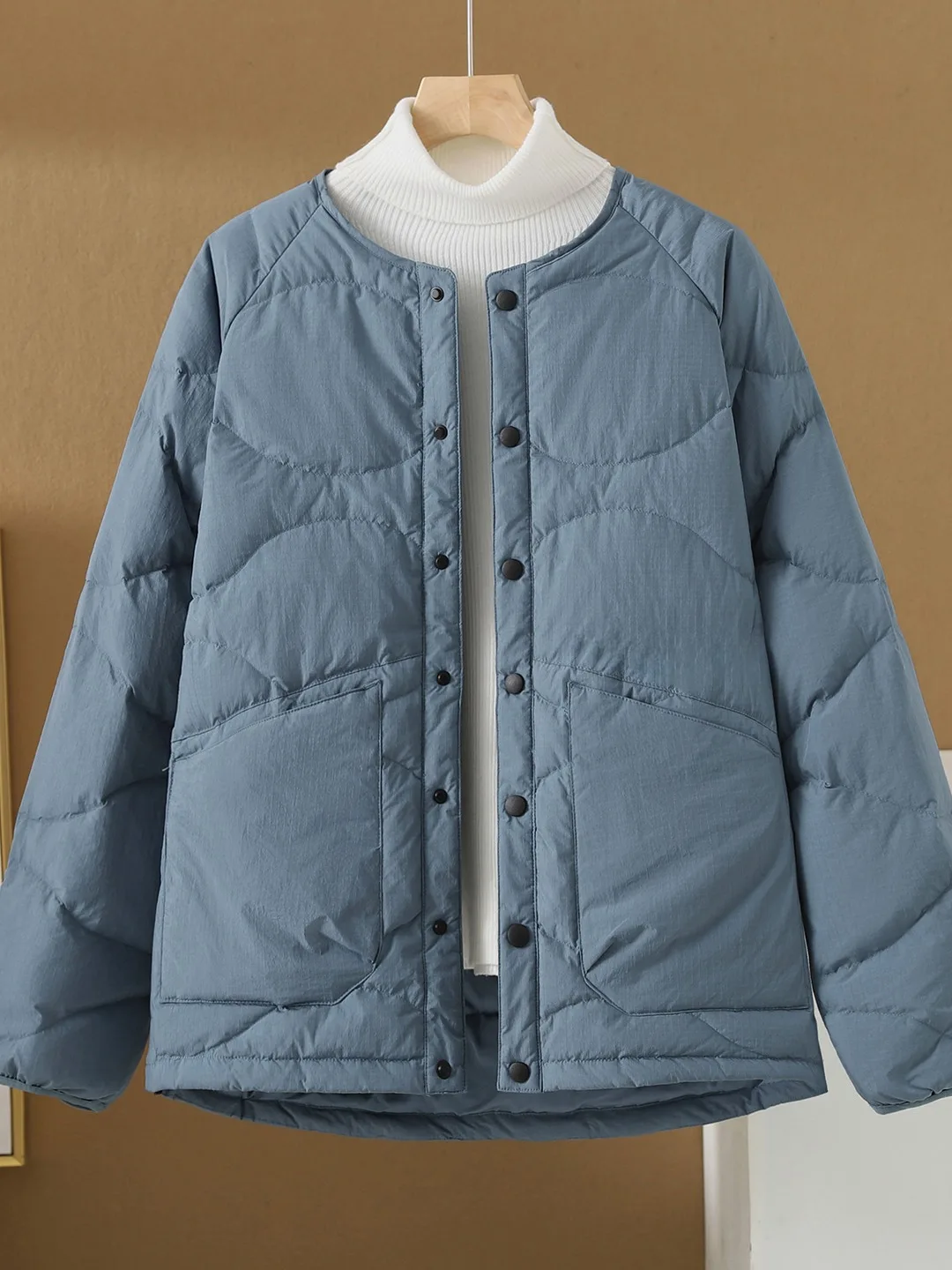 

Casual Thiened ort Cotton Jaet Blue round Ne Women's Winter Coat Warm Sli Commute Friendly Regular Fit Long Sve