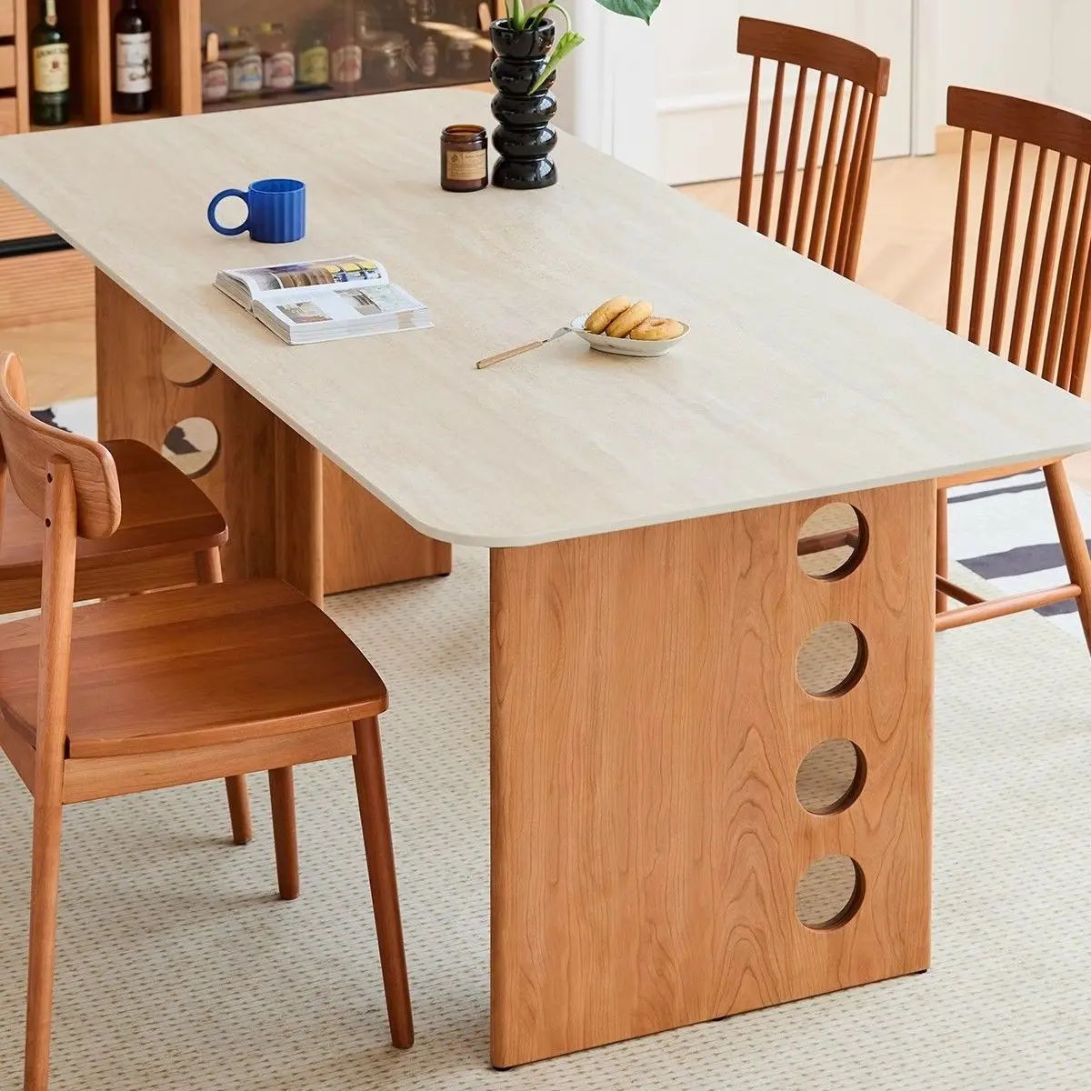 #Modern Wooden Rectangle Sintered Stone Dining Table Multifunctional Workbench for Household Living Room
