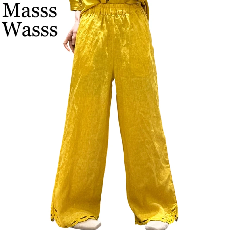 

Masss Wasss Japanese Design Fashion Loose Trousers Womens 2026 Summer Vintage Elastic Waist Pants Ladies Classic Leisure Clothes