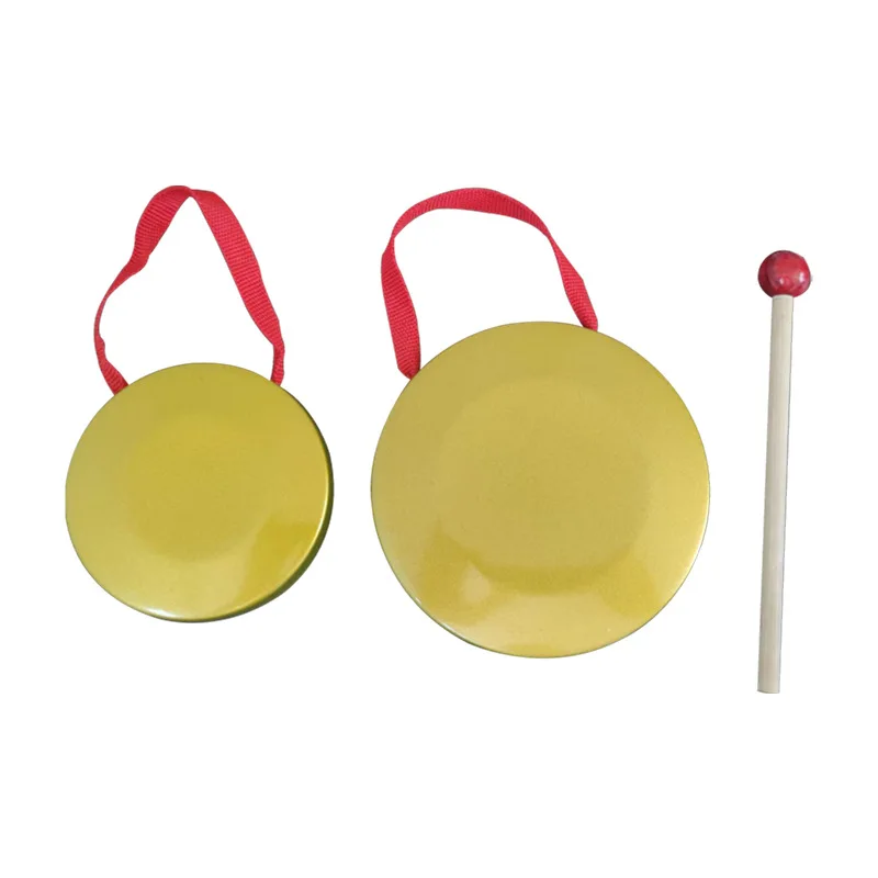 2Pcs Brass Hand Cymbals,1Pcs Mini Gongs Tambourine 9/12 cm Diameter Gong Band Rhythm Music Percussion Instrument