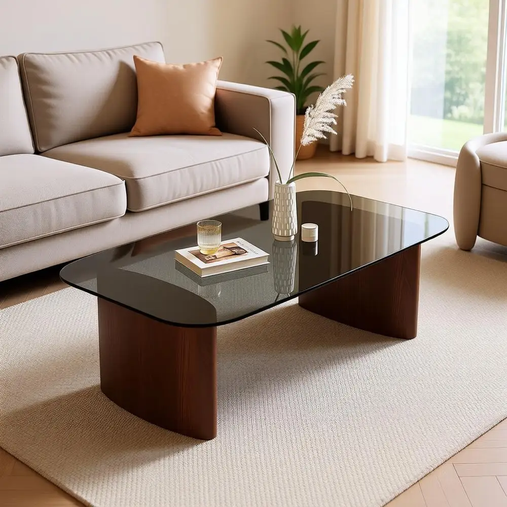 

Стеклянный журнальный столик, для гостиной, с закаленным стеклом и прочным деревянным основанием, журнальные столики для небольших помещений, для офиса, минималистичный дизайн