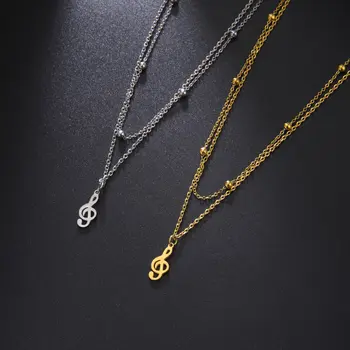 שרשרת תווים מוזיקליים קריסטל עדינה לנשים בנות זהב כסף צבע תליון מוזיקלי תכשיטי מתנות 6 best sales שרשרת מוזיקה - №4