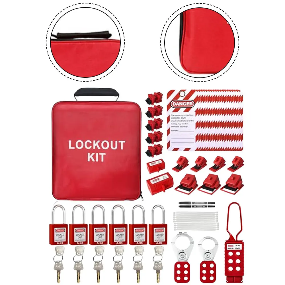 Electrical Locking Tag Set with Nylon Locks Circuit Breaker Locks and Writable Safety Tags for OSHA Compliance