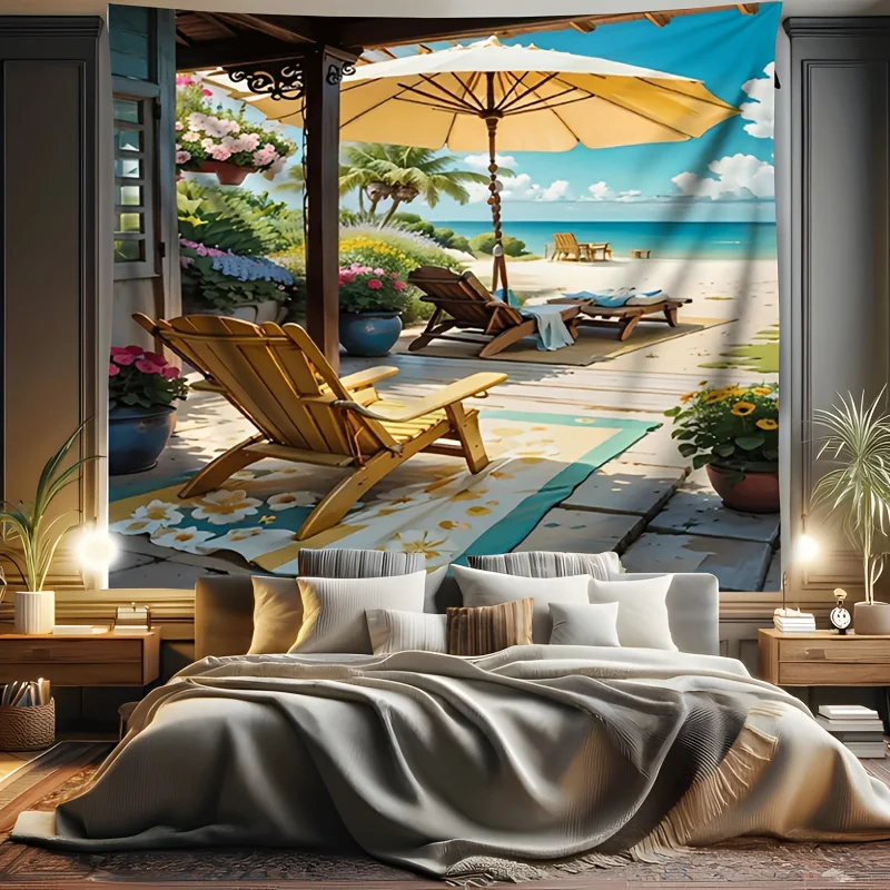 Beach cottage with sea view Digital printing polyester wall hanging tapestry decorative Living room bedrooms background gift