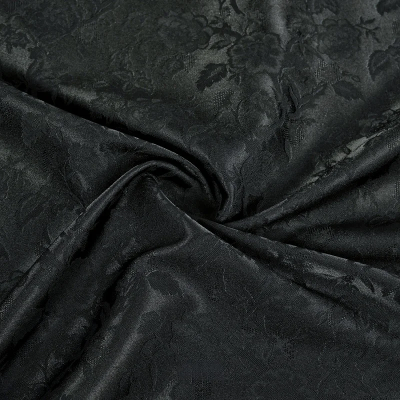 Soft and Draped Glossy composite black jacquard fabric with subtle patterns for new Chinese-style shirts, cheongsams, and pantsA