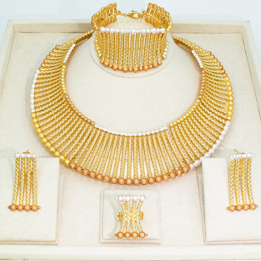 Italian 18K Gold Plated Jewelry For Women Wedding Party Banquet Necklace Set Dubai Nigeria Bold Jewelry Sets Fashion Trending