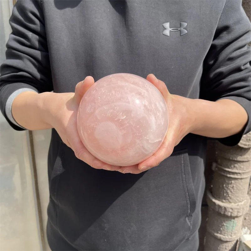 3000g natural clear rose quartz crystal ball sphere+stand