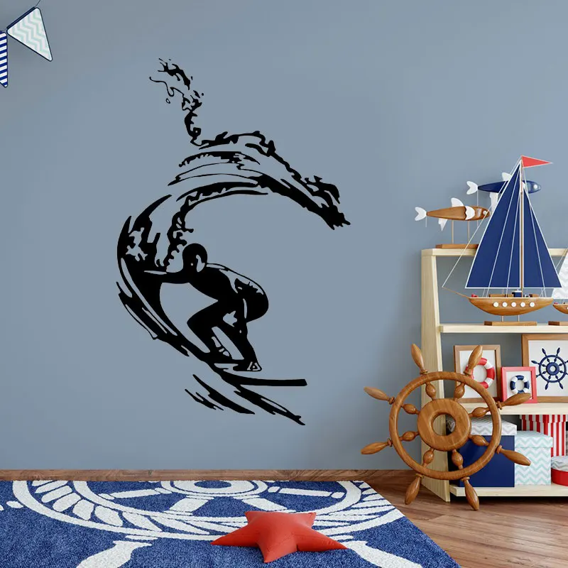 Surfing Surfer Board Wave Ocean Extreme Sports Wall Sticker Vinyl Home Decor Boys Room Teens Bedroom Decals Mural Removable A523