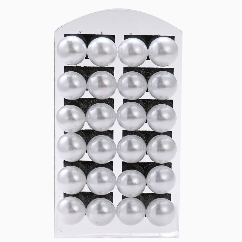 New 12 pairs/set White Imitation Pearl Stud Earrings For Women Girls Ear Jewelry Round Ball 8mm 10mm 12mm
