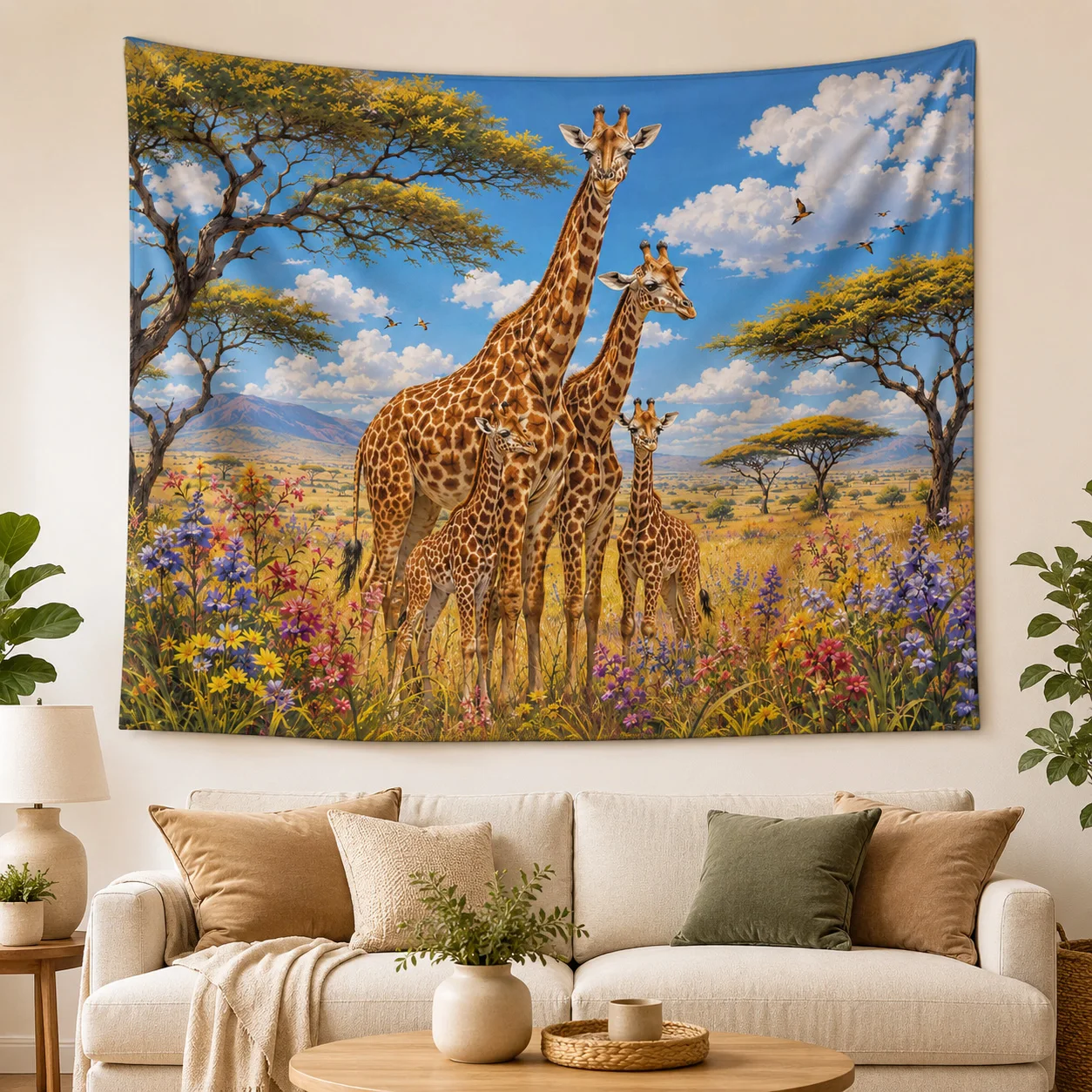 Giraffe Tapestry Wall Hanging African Savanna Landscape Large Fabric Wall Tapestries Boho Home Room Decor for Bedroom Bedside