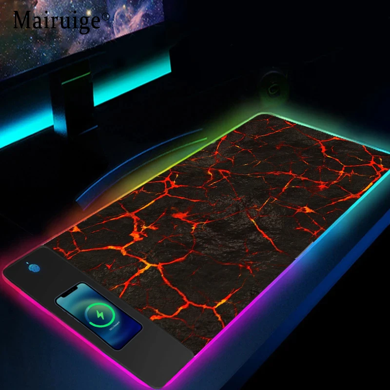 Mairuige Lava Cracks Mobile Wireless Charging Large Mouse Pad Gamer Mouse Mats Laptop Accessories Carpet Desktops Computer Mat