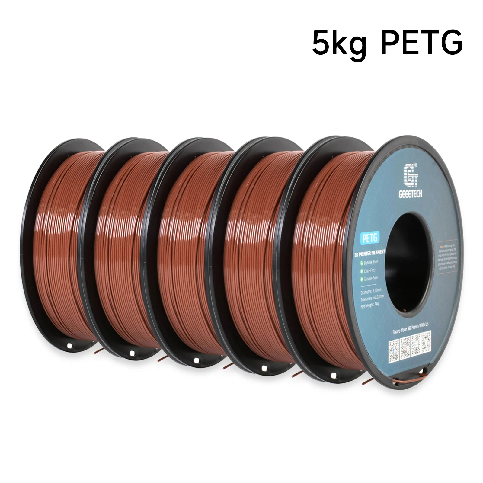 Geeetech 5KG PETG 3D-printfilament 1,75 mm hoge precisie, weinig vervorming, grote spoel, geschikt voor FDM 3D-printers