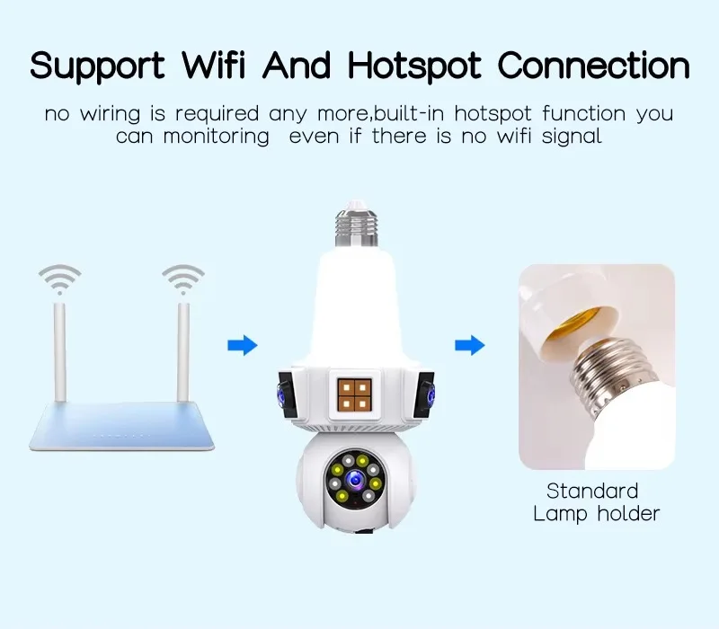 6MP V380Pro Dual Lens E27 Full Color Wireless PTZ IP Dome Camera AI Humanoid Detection Home Security CCTV Baby Monitor