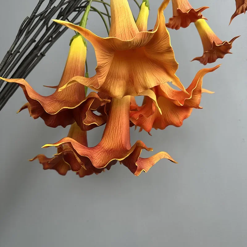 

2pcs Simulation Hanging Datura Branch PU Artificial Flowers Auditorium Decoration High-quality Artificial Flower Orange Daturas