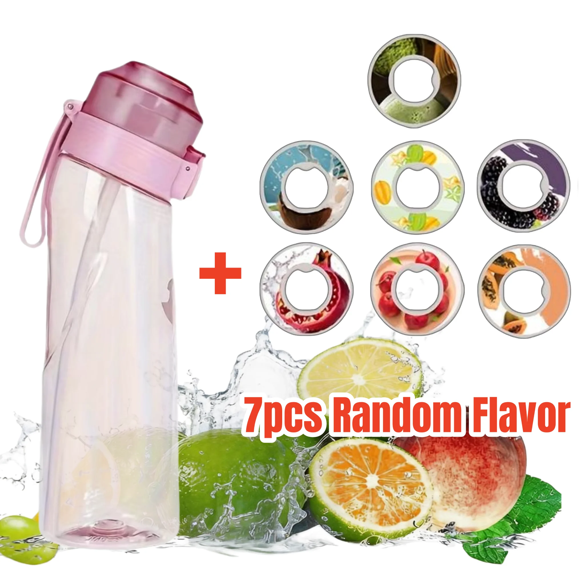 650ml/22oz Sportwasserflasche mit 7 Fruchtgeschmack-Pods, tragbare Fitnessflaschen für Outdoor-Aktivitäten, auslaufsicherer Trinkbecher