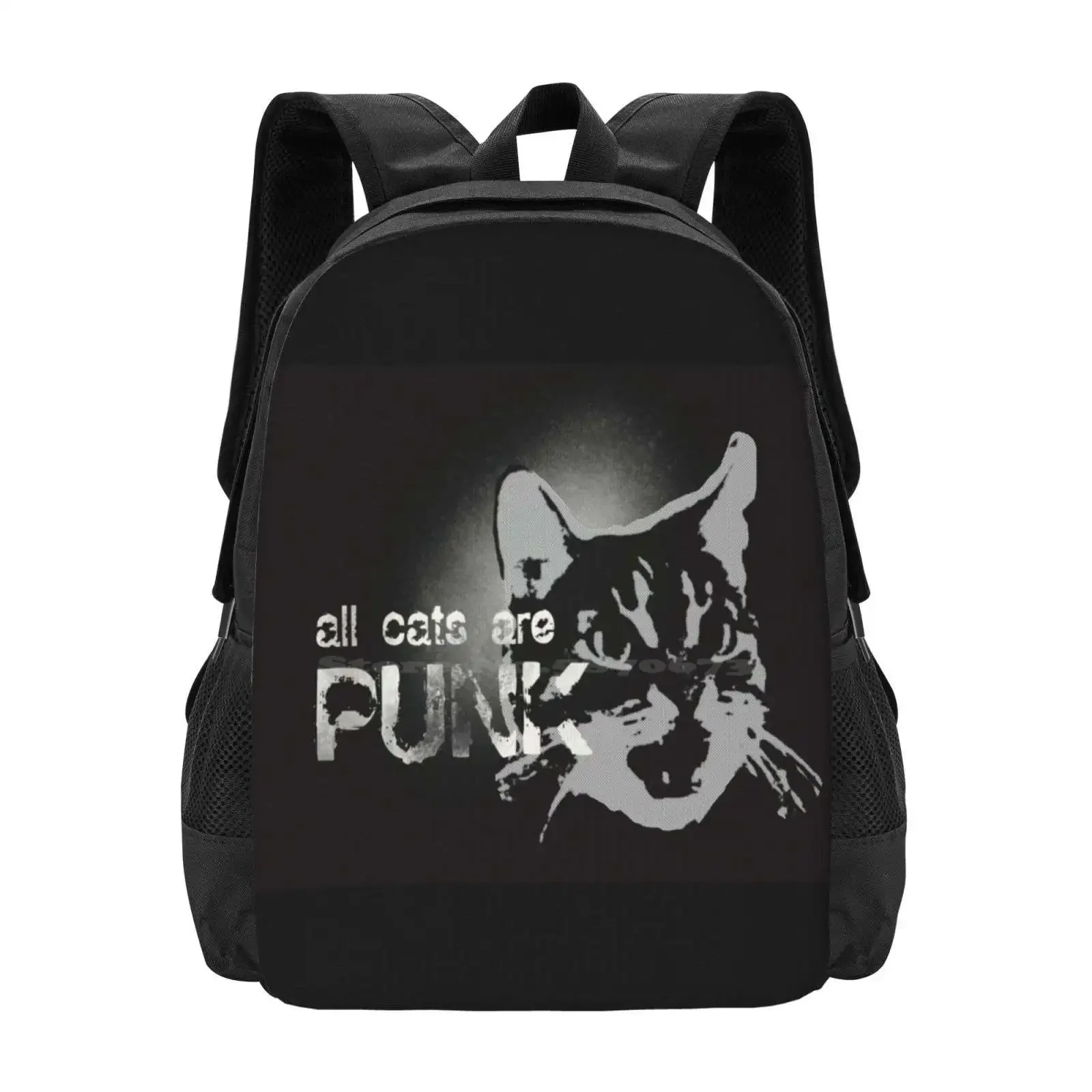 

All Cats Are Punk Hot Sale Schoolbag Backpack Fashion Bags Cat Punk Stencil Street Art Black And White Halftone