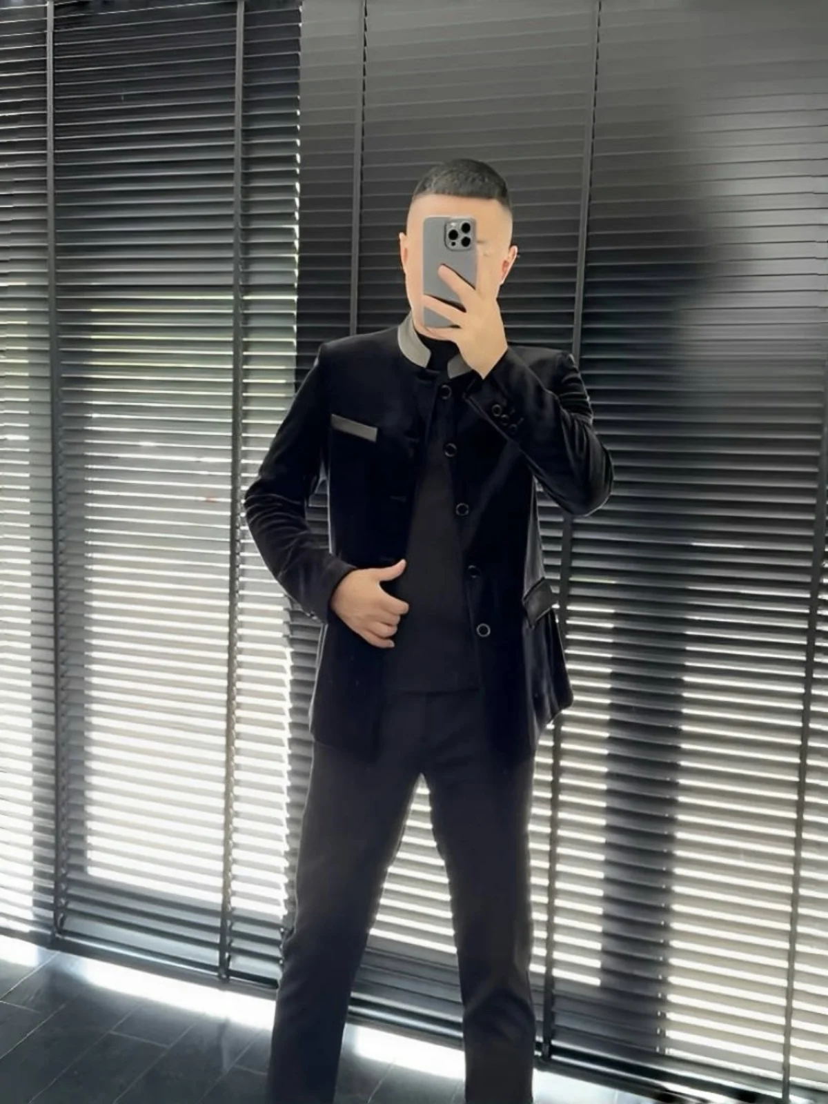 

Men's Velvet Texture Faion Casual Slim Fit Stand Collar Jaet Autumn New Sle Haome Long Sve Urban Youth Coat