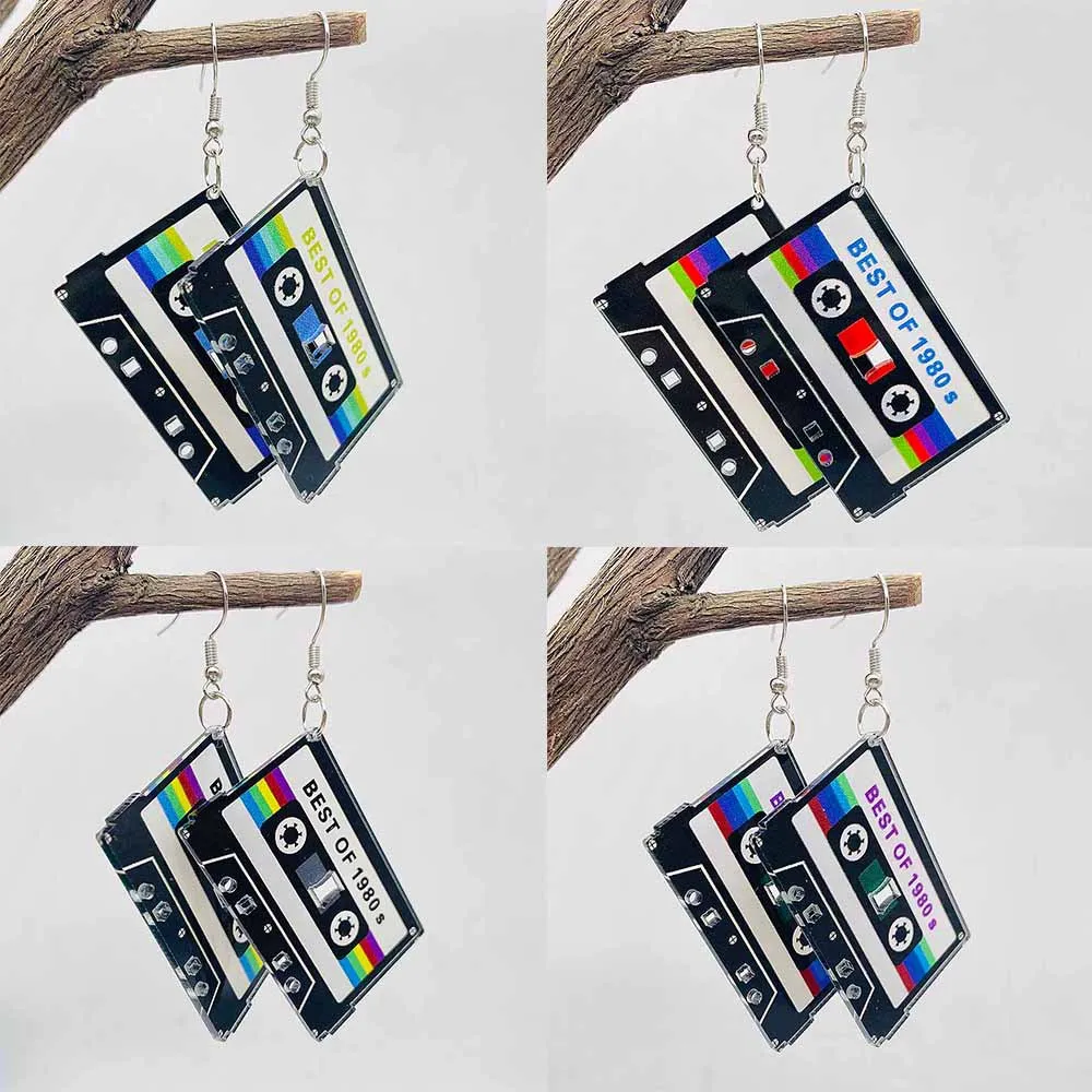 Vintage Magnetic Tape Acrylic Earrings Charms Fashion Jewelry Accessory for Women Friends Gifts Music Enthusiasts