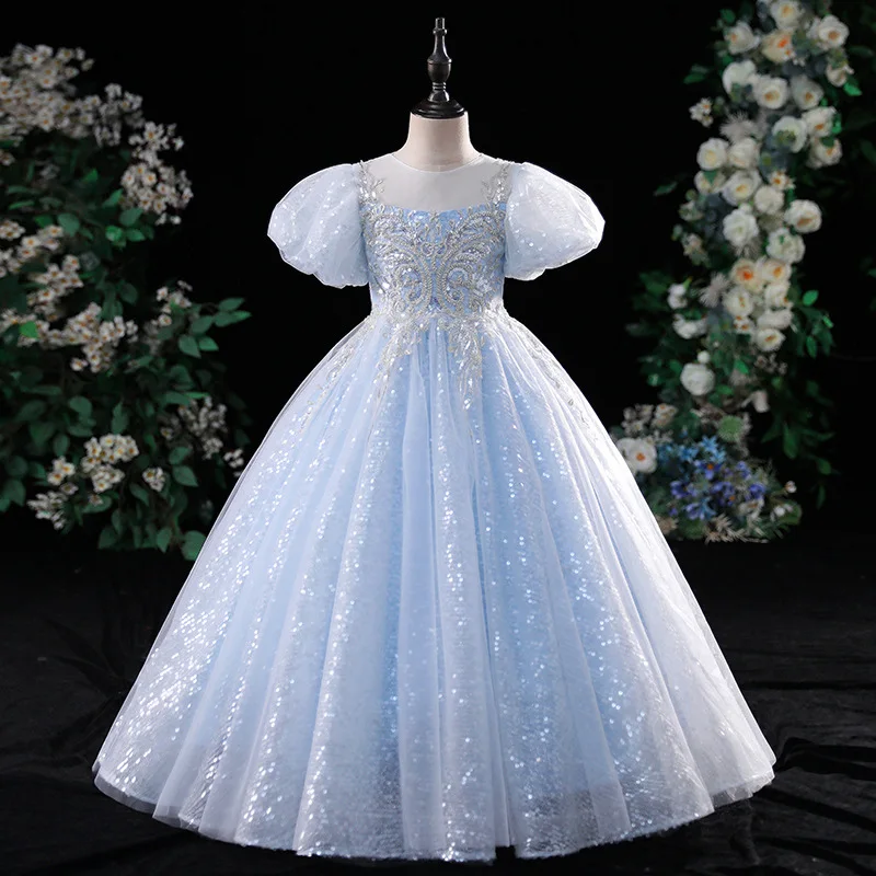 Robe princesse en Satin pour petites filles, avec nœud floral, robe de première Communion, robe de bal, de fête de mariage, d'anniversaire