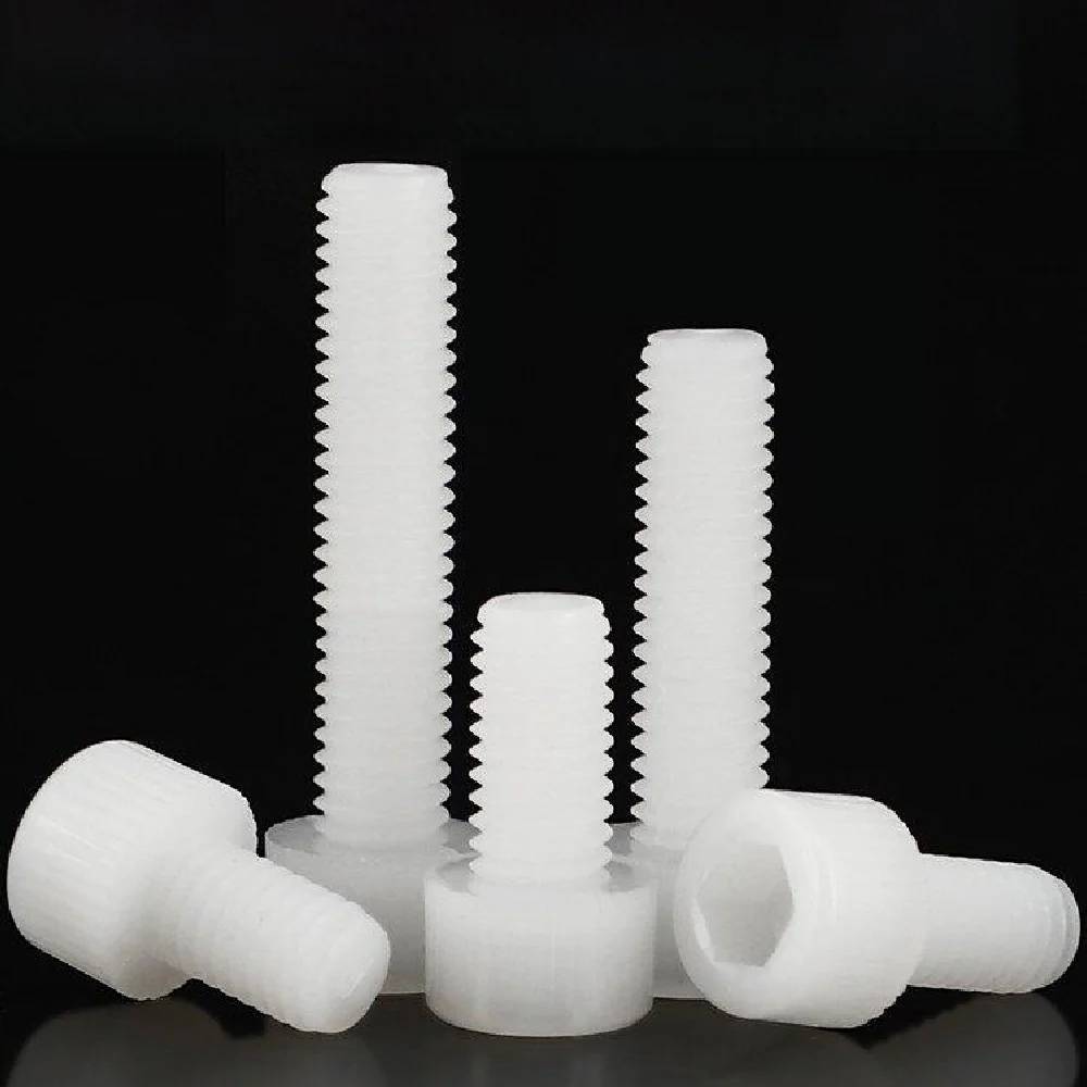Black / White Nylon hexagon head screw, m3 M4 M5 M6 M8 M10, 5 to 50 pieces, knurled plastic insulated bolt