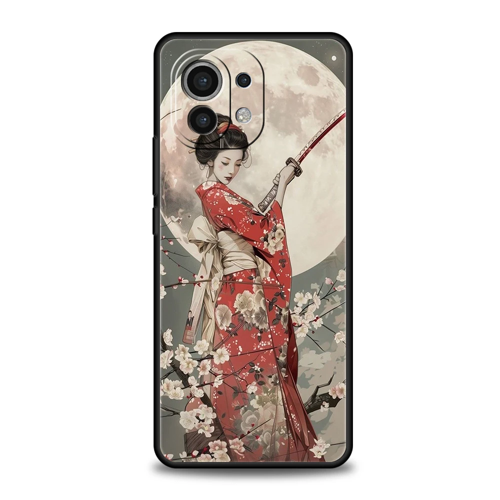Samurai Warrior Geisha Phone Case for Xiaomi Mi 15 14 13 12 11 Ultra 14T 13T 12T 11T 10T Pro Lite 5G Shockproof Soft TPU Capas
