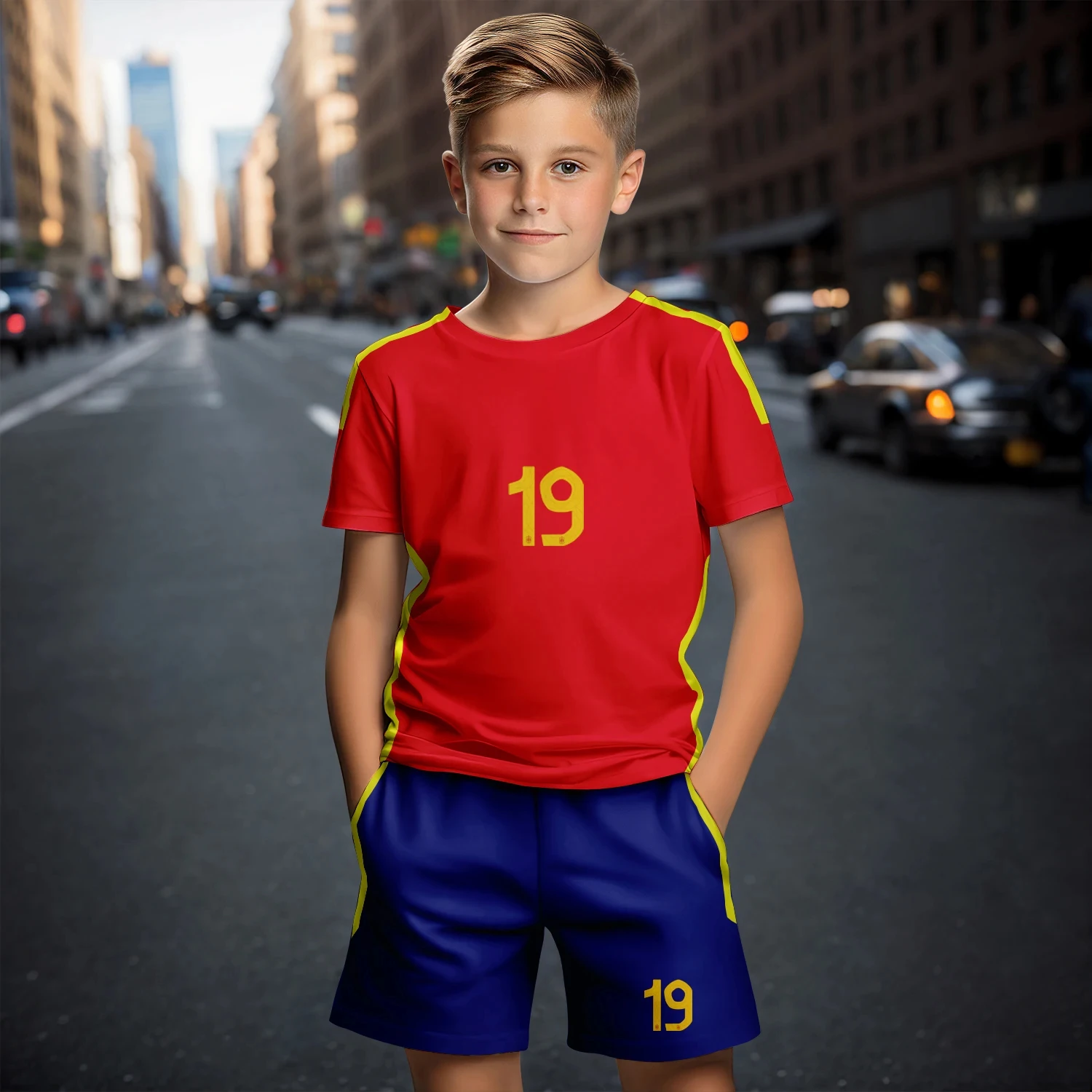 2pcs Summer New Yamal Jerseys Spain Jerseys High Quality Children\'s T-Shirt Shorts Sets Oversized Men\'s Football Training Suit