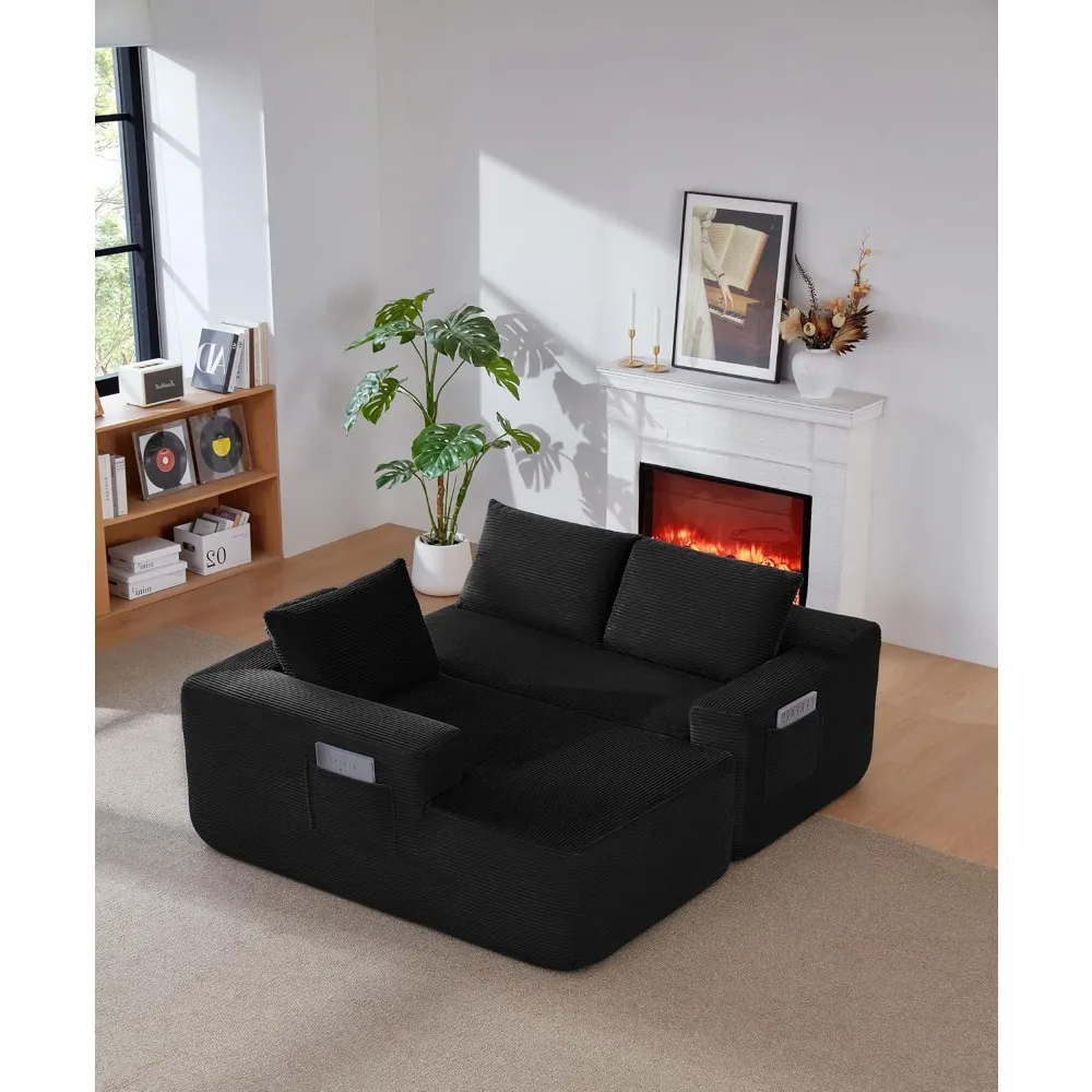 tt-97in L Shaped Modular Sectional Sofa Deep Seat Corduroy Fluffy Comfy Living Room Left Chaise No Assembly, Custom-
