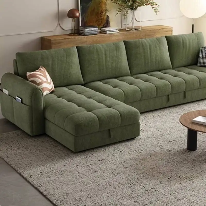 Wysokie sofy do salonu w kolorze zielonym, europejskie sofy do salonu z ciemnego sztruksu, zakrzywione sofy do salonu, leniwe sofy podłogowe, meble do salonu, wyposażenie domu.