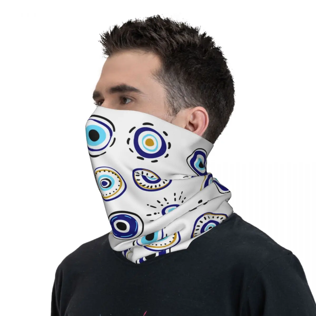 Custom Evil Eye Neck Gaiter Men Women Windproof Winter Mediterranean Mystic Eyes Bandana Scarf for Hiking