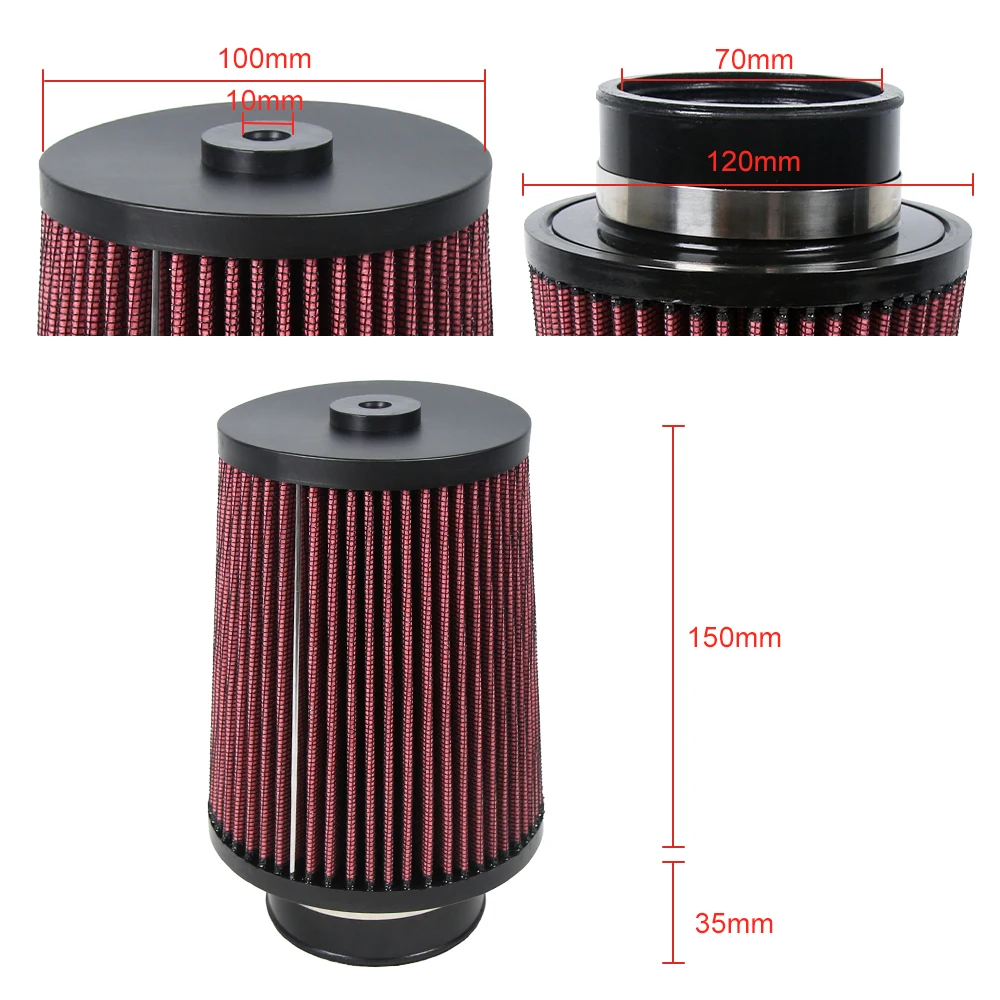 2.75 Inch 70 mm Inlet Cold Air Intake Filter Cone Replacement Replacement Quality Dry Air Filter Red