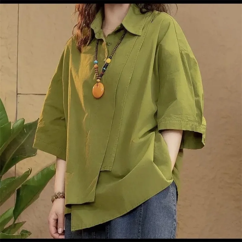 

Spring Female Solid Color Loose Pullover Blouse Summer Ladies Fashion Short Sleeve Casual Tops Korean Women Large Size 4XL Shirt