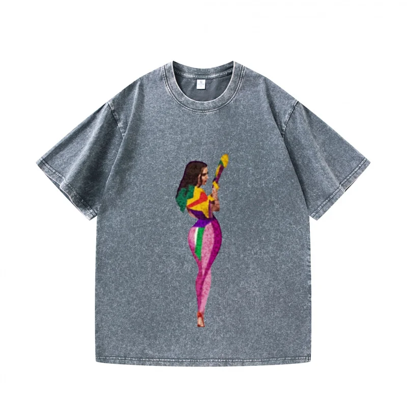 

Men's T-shirt Gray Colorful Lady Playing Guitar Printed Casual Daily Wear Summer Fashion Top