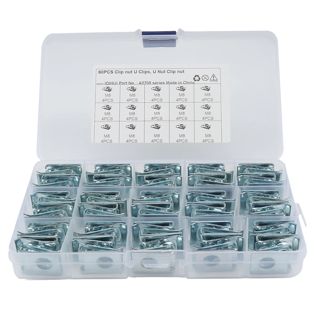 

60Pcs U Nut Fasteners High Strength M8 Spire U Clip for Panel Door Dashboard Wiring Fixing Motorcycle Manganese Steel