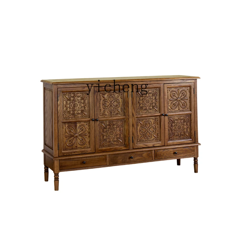 

Xl Wood Carved Entrance Cabinet Retro Idyllic Sideboard Cabinet Oak Bedroom Locker