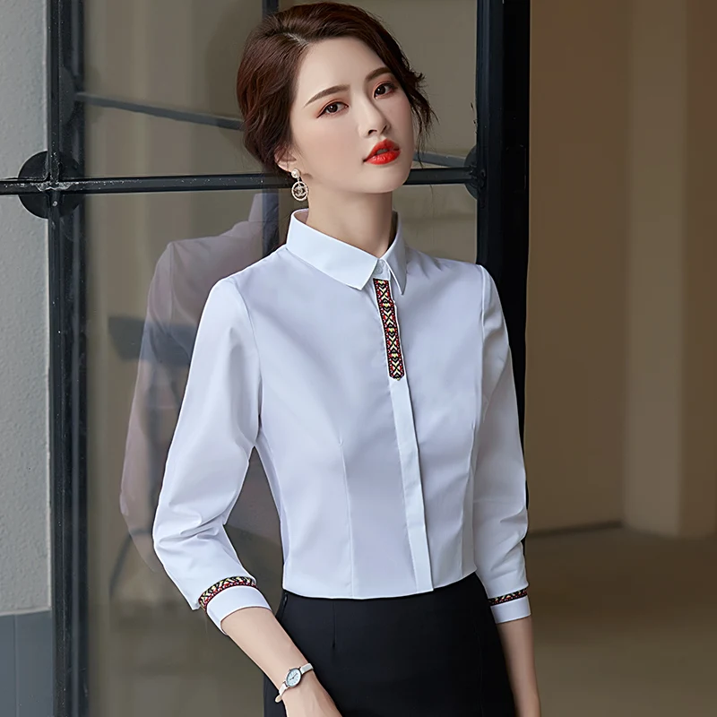 Blue Shirt Women New Spring Fashion Temperament Formal Long Sleeve Slim Blouses Office Ladies Work Tops White