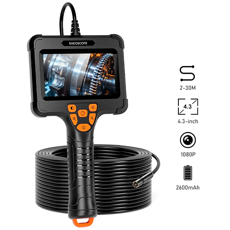 Handheld-Endoskopkamera, 4,3-Zoll-IPS-Bildschirm, Kfz-Rohrinspektions-Endoskop, 8 LEDs, 8-mm-Objektiv, 1 m bis 30 m Kabel, wasserdicht, 2600 mAh