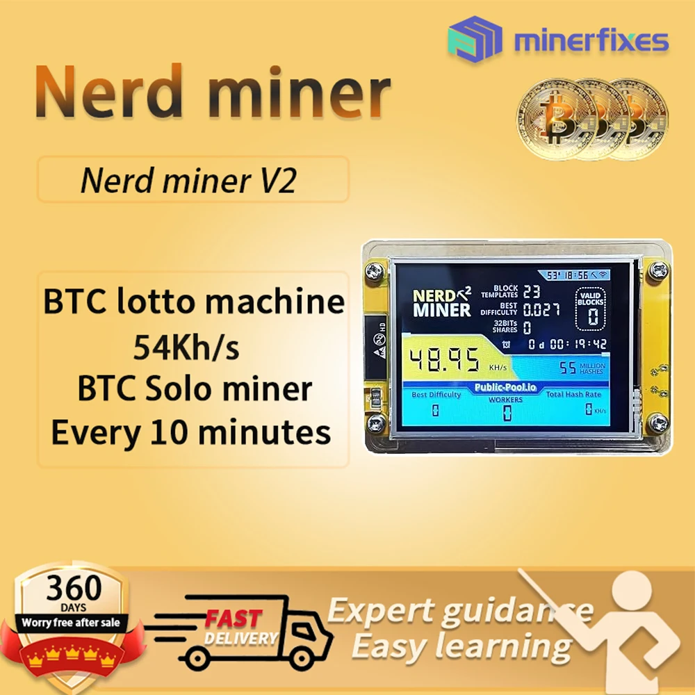 Bitcoin Nerdminer ASIC Solo BTC Lottery Miner 2.8 inches Display Crypto Nerdminer V2 56kS With Latest Firmware btc miner