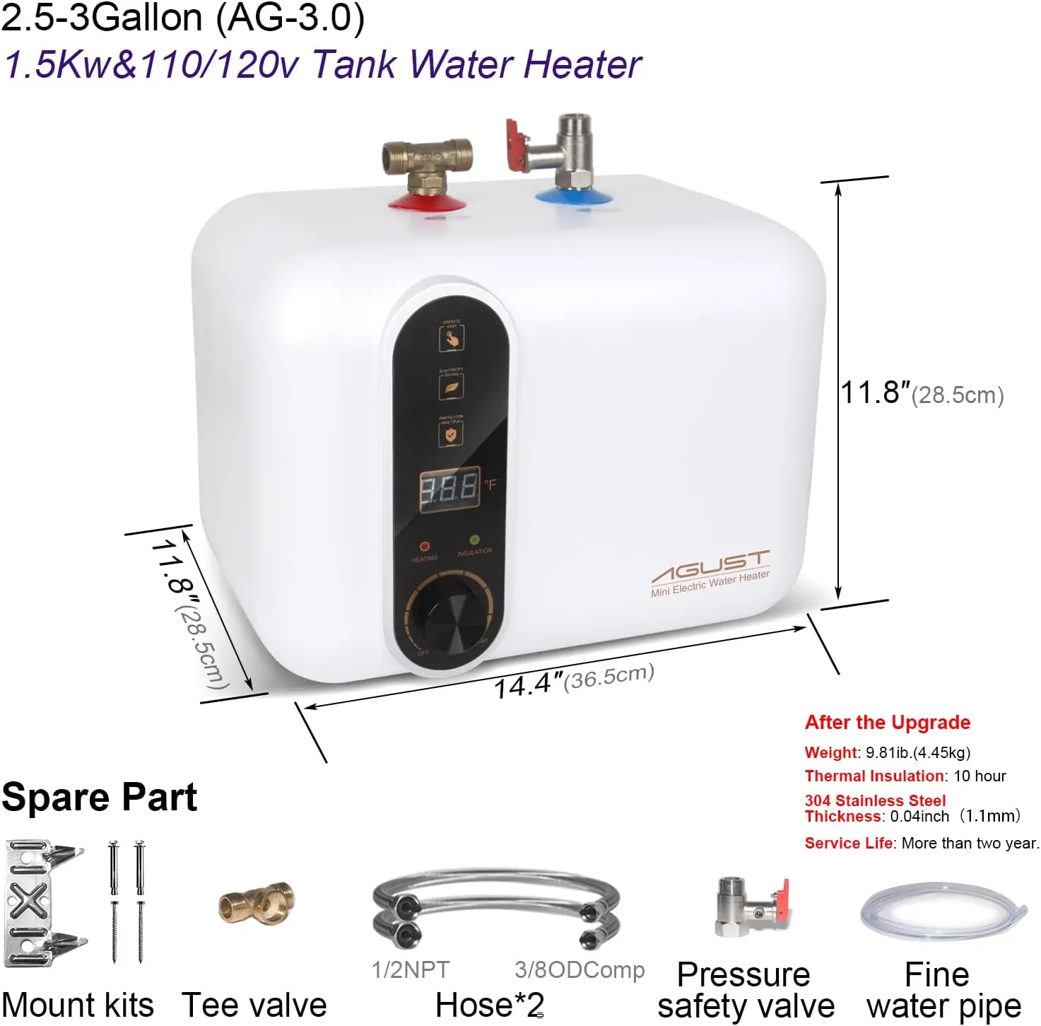 110V-120V 1.5Kw Instant Electric Hot Water Heater Under Kitchen Small Tank 2.5-3.0 Gallon Storage,Rv Trailer Instant Counter