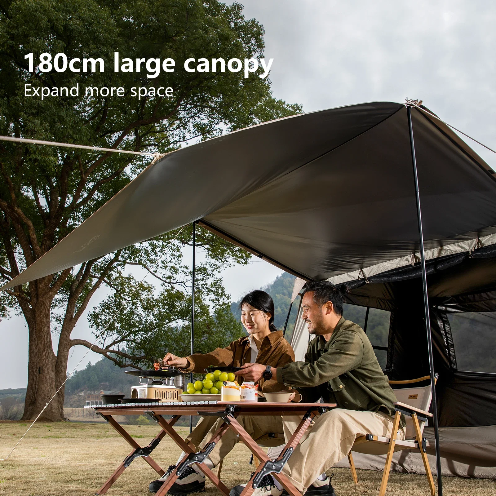 Ridge Instant Setup Tent with Sunshade 2-in-1 Oversized Outdoor Camping Equipment Blackout UV Protection and Waterproof Canopy