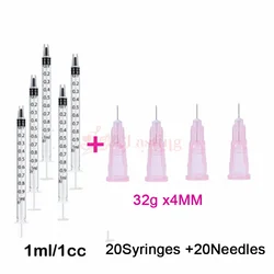 20PCS/SET 1ml Syringes Painless Small Needle 32Gx4mm 32Gx6mm 30Gx4mm 32Gx13mm 30Gx25mm Painless Eyelid Tattoo needles