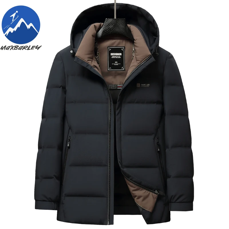 Maxbarley Men Down Jacket New Hooded Outdoor Sports Warm Lightweight Puffer Jacket Casual Travel Thicken Windproof Winter Coat