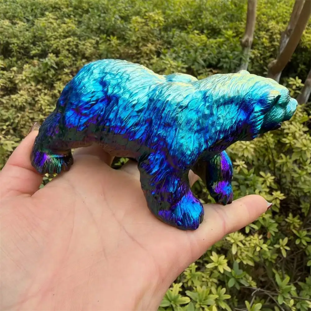 

1PCS Natural Aura Obsidian Cartoon Bear Carving Polished Healing Crystal Animal Figurine Home Decor Craft Gift