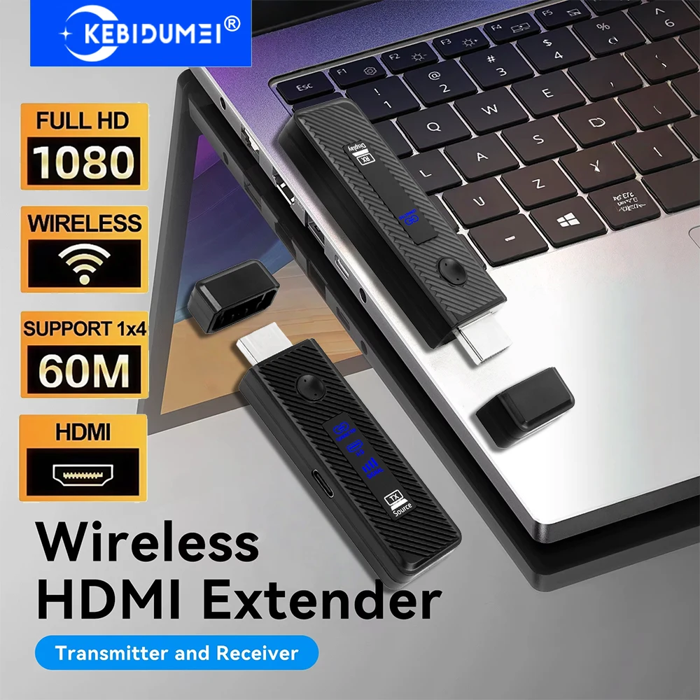 

60M 1080p Wireless HDMI Video Transmitter and Receiver 2.4G/5G HDMI Dual Mode Extender to Monitor Projector HDTV for PC Laptop
