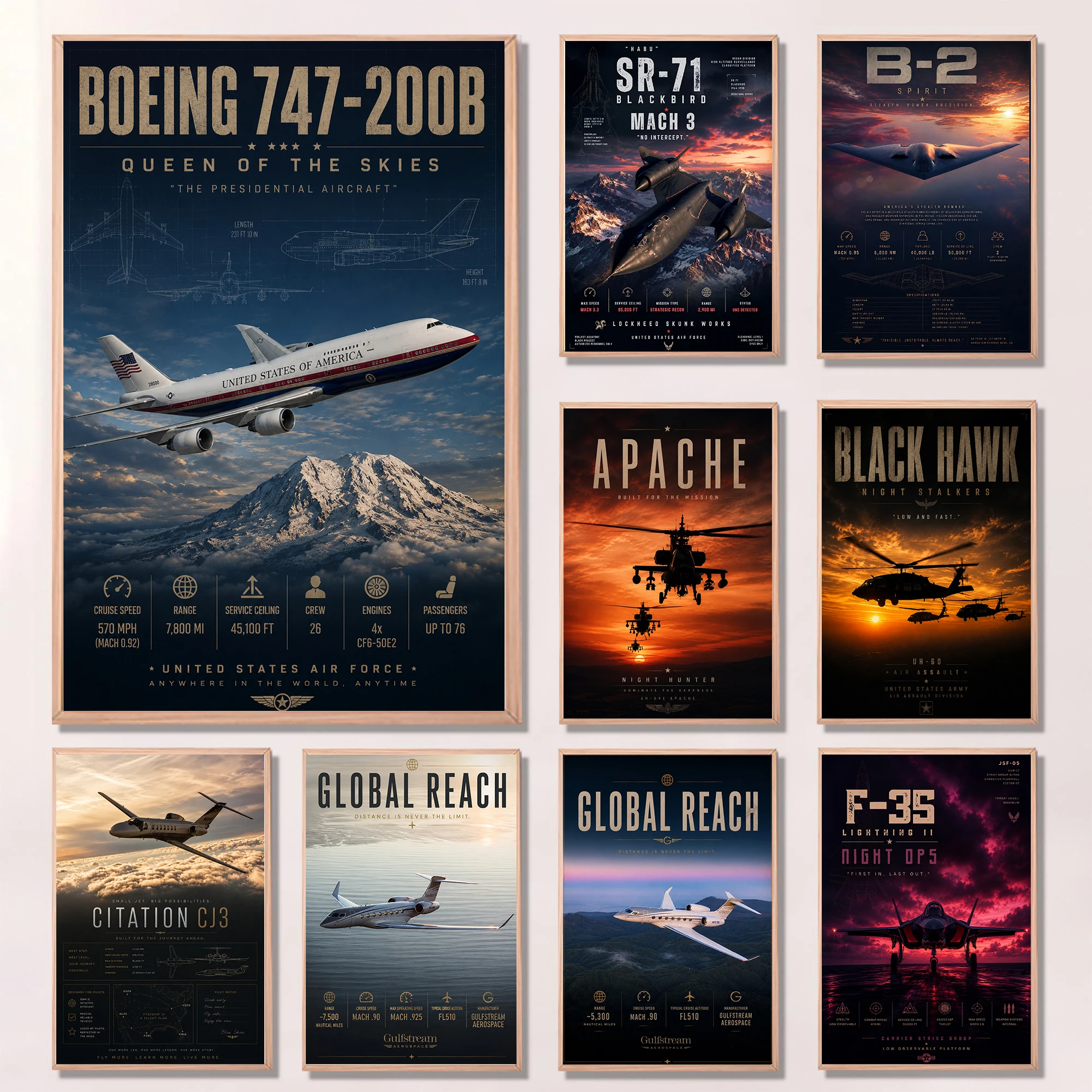 Modern Art American Passenger Plane Fighter Jet Poster Photography Picture Home Living Room Decoration Paintings