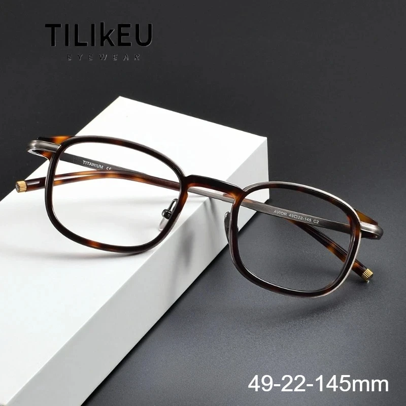 

Japanese-style Square Acetate Titanium Eyeglasses Frame for Men High-end Retro Wide Brim Glasses Eyewear Comfort for Round Face
